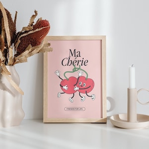 Cartel de cereza / A4 A3 A2 Vintage Retro Impresión Cocina Pared Arte Decoración Estética Amante de la Comida Regalo Amistad Ma Cherie Mejores Amigos Digital