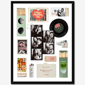Póster imprimible de la película Matchbox Relationship, plantilla de regalo de aniversario personalizada, descarga digital de Canva, decoración de pared con temática verde neutra.