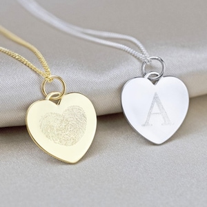 Custom Engraved Solid Gold Heart Necklace - 9k, 14k or 18k Gold | Fingerprint Necklace