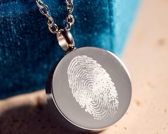 Personalized Urn Necklace – Cremation Jewelry for Ashes | Keepsake Necklace with Engraving, Fingerprint or Handwriting | Bereavement Gift
