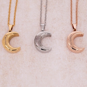 Moon Urn Necklace, Cremation Urn Necklace, Urn Necklace for Ashes, Memorial Necklace, Engraved Necklace, Celestial Necklace, Sympathy Gifts.