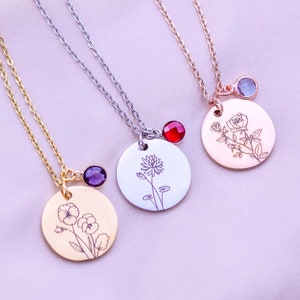 Birth flower necklace, Birthstone Necklace | Personalized necklace, personalized gift, 21st birthday gift for her, gift for girlfriend