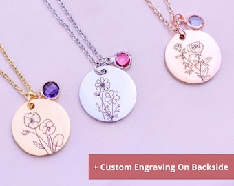 Personalized Birth Flower Necklace, Birthstone Necklace | Personalized Gifts for Her, 21st Birthday Gift