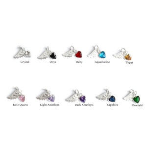 ADD-ON Sterling Silver Birthstone Charm with Heart Shaped Zirconia and Angel Wing | Jewelry making charms