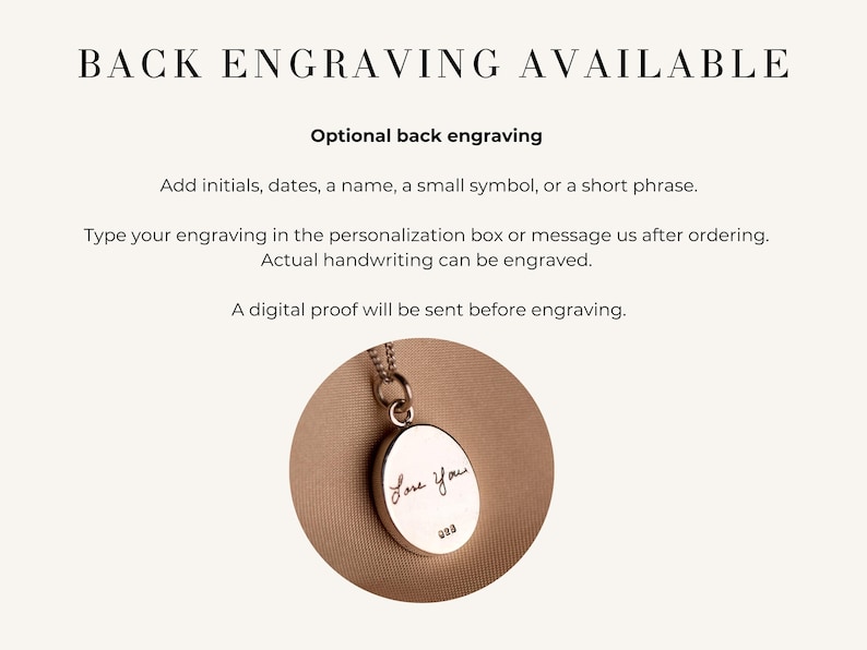 May include: A silver pendant necklace with a chain. The pendant is oval-shaped with the words "Love You" engraved on the front. The text "BACK ENGRAVING AVAILABLE" is at the top of the image, with additional text below describing the engraving options.