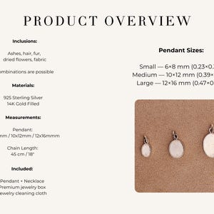 May include: Product overview image showing three oval pendants in different sizes. The pendants are made of 925 sterling silver and 14K gold fill. The small pendant is 0.23 x 0.31 inches, medium is 0.39 x 0.47 inches, and large is 0.47 x 0.62 inches.