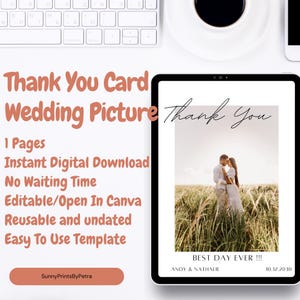 Wedding Photo Thank You Cards Editable Template With Personal Poem | Wedding Thank You Cards With Photo | Minimalist Thank You Cards Wedding