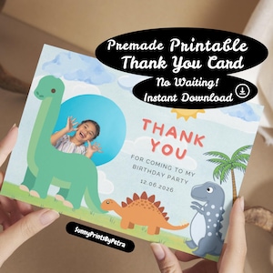 Blue Green Dinosaur Thank You Card Digital | Editable Canva PDF | Birthday Party Printable | Instant Download | Kids Party Gift
