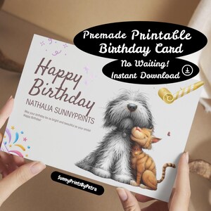Carte d'anniversaire amusante pour chien et chat | Carte de vœux imprimable | Téléchargement instantané | Anniversaire unique et mignon pour animal de compagnie | Art transparent