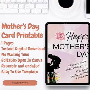 Tarjeta del Día de la Madre Imprimible | Diseño floral | Feliz día de la madre | Descarga instantánea | Plantilla de tarjeta DIY | Saludo digital
