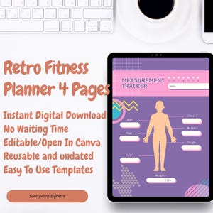 Planificador de fitness retro descarga digital | 4 páginas PDF imprimible | Rastreador de entrenamiento, hoja de objetivos | Carta estadounidense A4 | Regalo de fitness | Sin envío