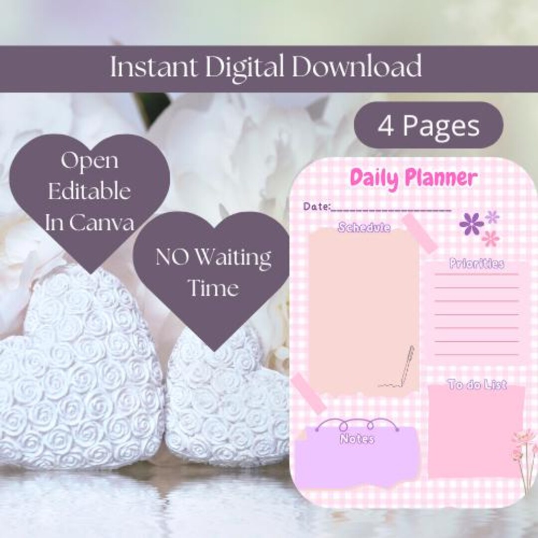 Cute Aesthetic Daily Planner Printable Editable Digital Download to Do ...