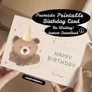 Cartão de aniversário em aquarela marrom digital | PDF editável do Canva | Saudação ilustrativa | Download para impressão | Cartão instantâneo | Cartão de aniversário para presente