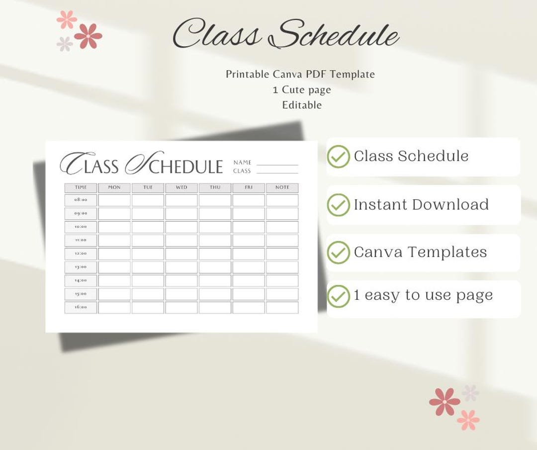 Editable Canva Class Schedule | Custom Student Planner | Printable ...