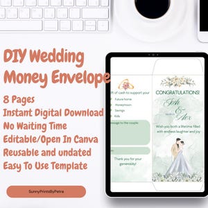 wedding day gift Wedding Money Envelope Templates Editable in Canva DIY Gift Card Holders Elegant Customizable Digital Download