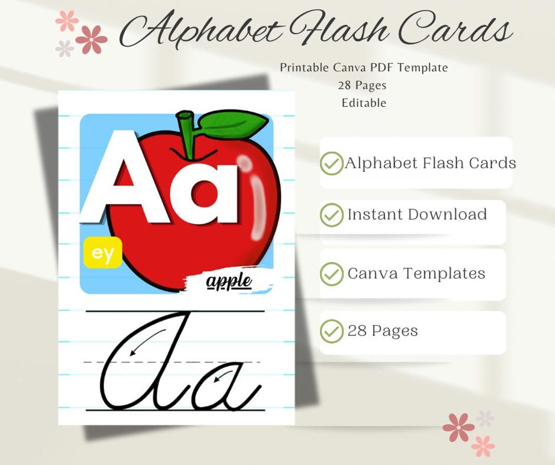Alphabet Flash Cards Printable Educational ABC Learning Editable ...