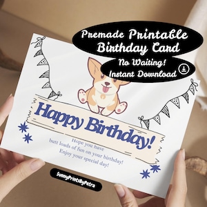 Carte d'anniversaire pour chien à imprimer – Carte numérique Happy Corgi – Téléchargement instantané d'un joli anniversaire de chien – Carte cadeau A6 pour amoureux des chiens