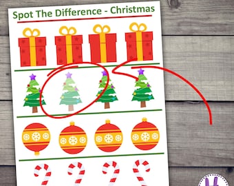 Weihnachten Finde den Unterschied Aktivität, Kinder Lernspiel (Digitaler Download)