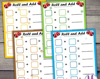 Juego de matemáticas de suma y tirada - Temporadas, juego de práctica de suma imprimible (PDF)