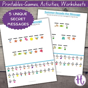 Sommer geheime Nachricht Arbeitsblätter: Kinder Dekodierung Aktivität (PDF)