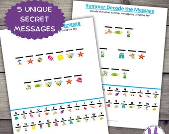 Summer Secret Message Worksheets: Kids Decoding Activity (PDF)