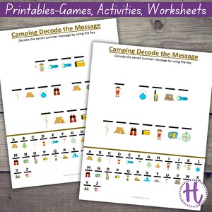 Camping Secret Message Decode Pages: Kids Learning Worksheet Activity (PDF) image 4