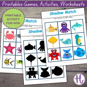 Ocean Shadow Matching Card Game, Preschool Matching Game, Printable Ocean Game For Kids