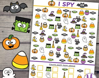Halloween I Spy Game Counting Activity|Math Graphing Printable For Kids (PDF)
