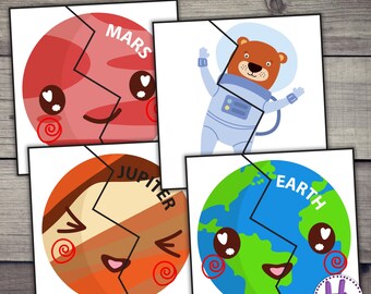 Space Half Puzzles, Printable Activity For Kids (PDF)