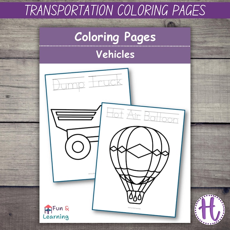 Transportation Coloring Pages and Vehicle Word Tracing Activity (PDF ...