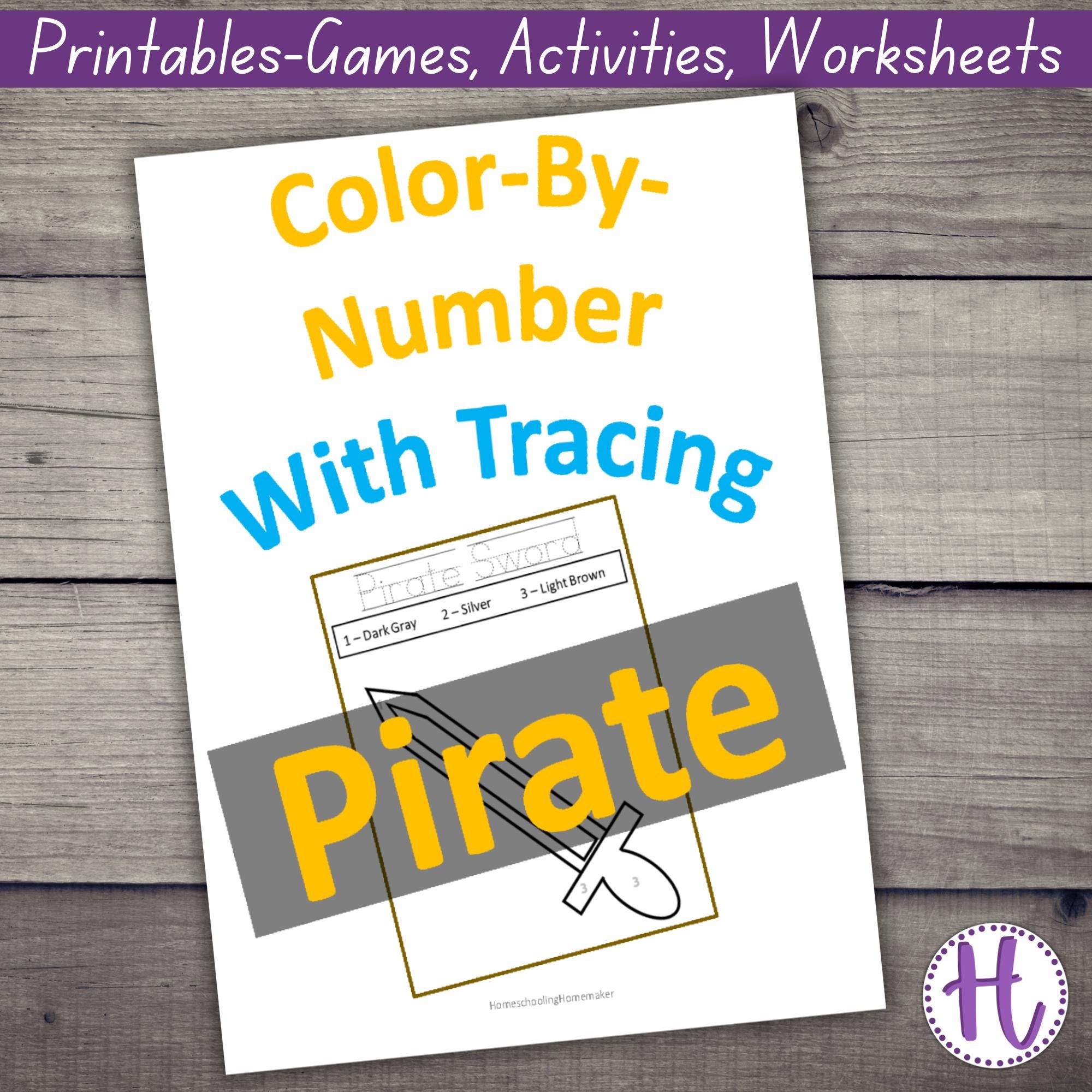 Pirate Theme Color by Number Worksheets With Letter Tracing, Kids ...