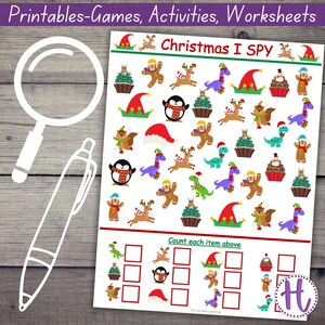 Christmas I Spy Game for Kids, fun graphing activity for kindergarten, simple counting fun for preschool,