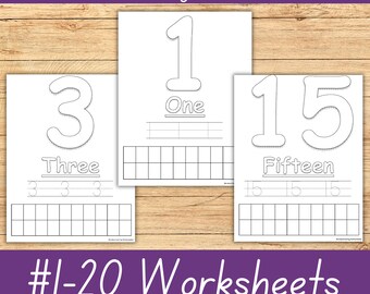 1-20 Number Worksheets for kids preschool, kindergarten, elementary, homeschool