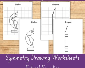 Symmetry Drawing Worksheets-School Supplies, learning symmetry, symmetrical drawing,learning to draw