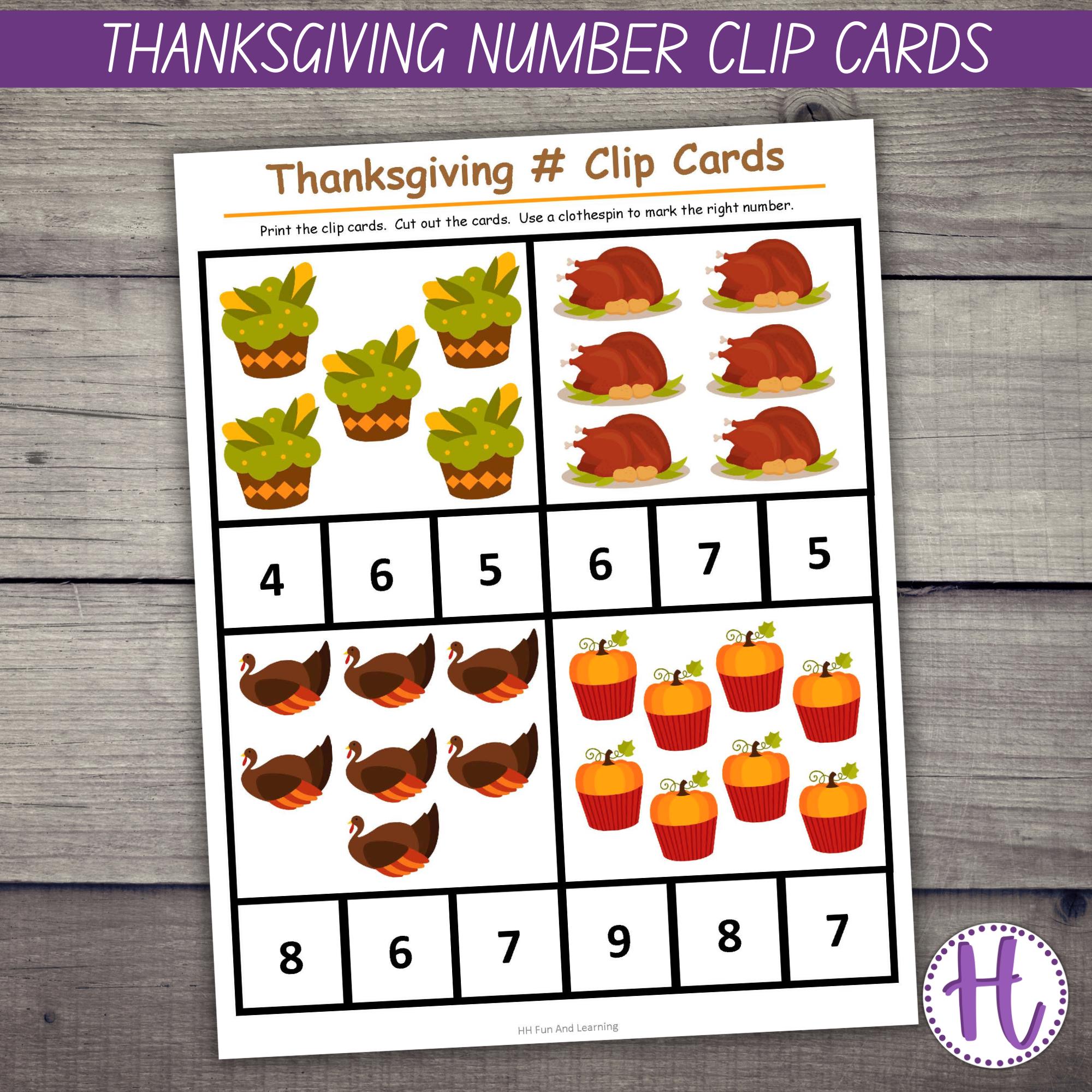 Thanksgiving Number Clip Cards: Fall Counting Activity (PDF) - Etsy