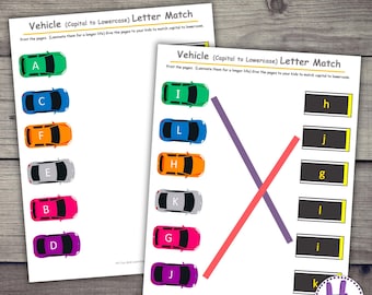 Vehicle Letter Matching Game: Preschool Alphabet Learning Activity (PDF Download)