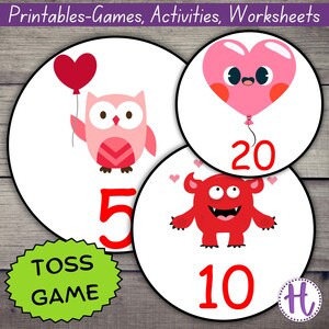 Valentine&#39;s Day Toss Game for kids, indoor game, preschool math game, elementary game, printable game template
