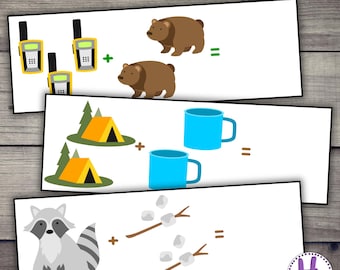 Camping Addition Strips #1-5, Printable Math Activity For Kids (PDF)