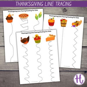 Thanksgiving Line Tracing & Cutting Worksheets: Preschool Activity (PDF)
