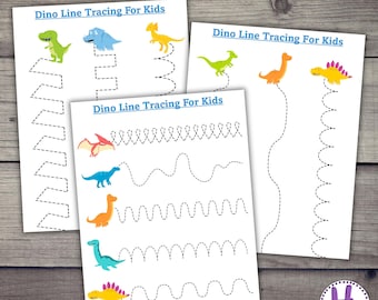 Dinosaurier Arbeitsblätter zur Linienverfolgung: Handschrift-Übungen (PDF Download)