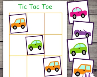 Druckbares Fahrzeug Tic Tac Toe Spiel: Kinder Lernaktivität (PDF Download)