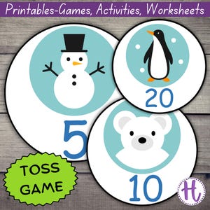 Winter Toss Game for kids, indoor game, preschool printable game, elementary math game, printable game template