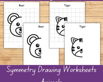 Symmetry Drawing Worksheets Animal Faces, elementary, learn to draw, symmetrical drawing,