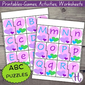 Rompecabezas del alfabeto de San Valentín, práctica del ABC para preescolar, juego de letras del Día de San Valentín para jardín de infantes, juego de combinación del ABC para niños