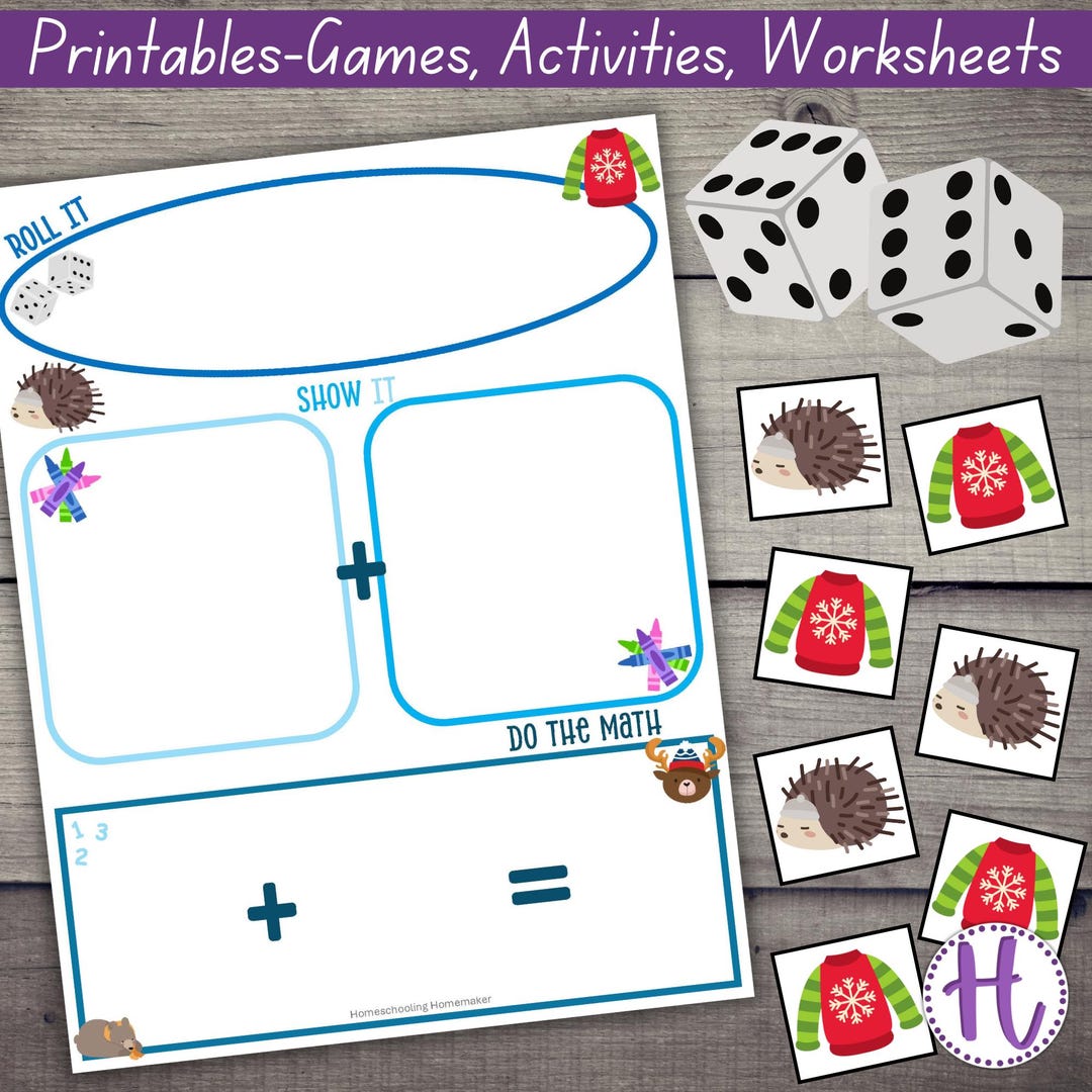 Winter Math Dice Game, Roll It Show It, Kindergarten Worksheet (PDF) - Etsy