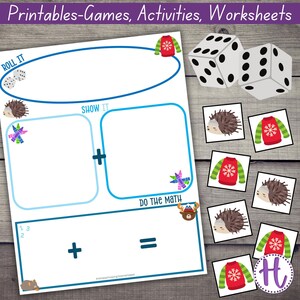Feuilles d&#39;exercices de maths Roulez-le, montrez-le et faites les enfants pour enfants, jeu de mathématiques à imprimer pour les enfants et fiche d&#39;exercices de mathématiques pour la maternelle