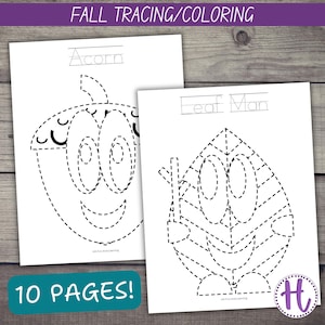 Fall Picture Tracing Worksheets: Autumn Preschool Activity (PDF)