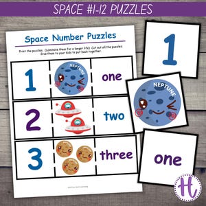 Space Number Puzzles, Math Activities For Kids, Counting Game, Preschool Math Activity, Kindergarten Math Game