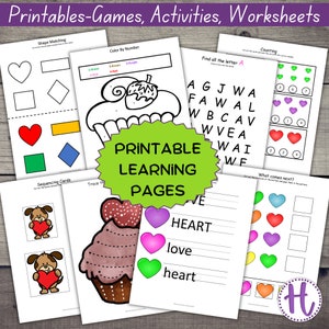 Valentine&#39;s Activity Worksheets: Preschool Kindergarten Printable (PDF)