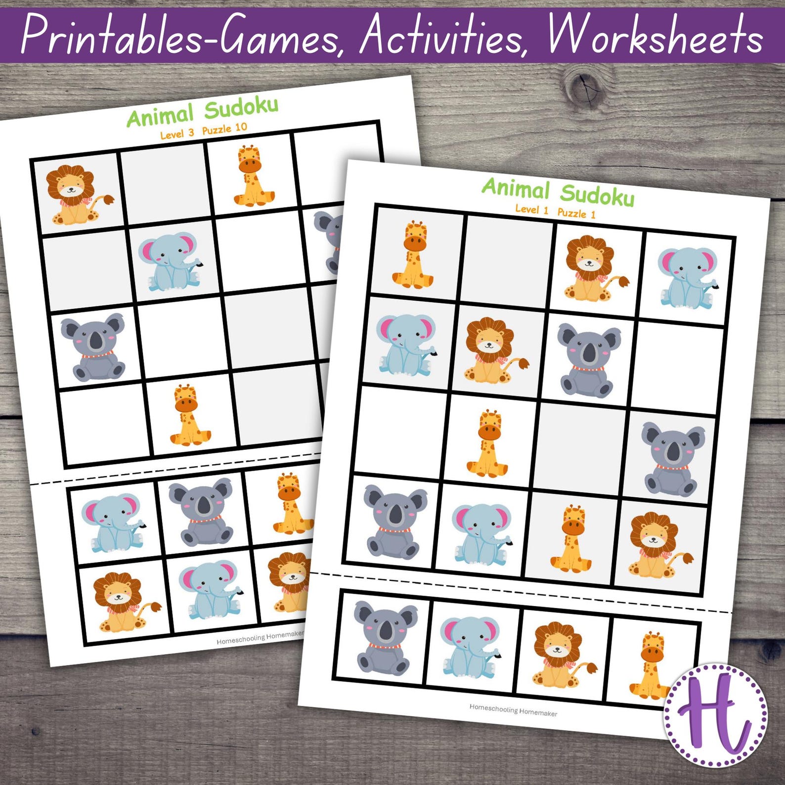 Animal Sudoku Cut & Glue Activity | Logic Puzzles for Kids| 12 Puzzle ...